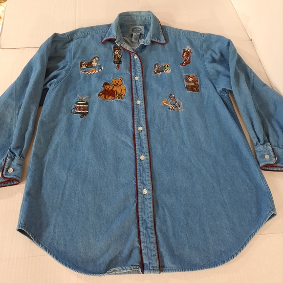 Cambridge Dry Goods Embroidered Christmas Toys Denim Shirt - Picture 3 of 7
